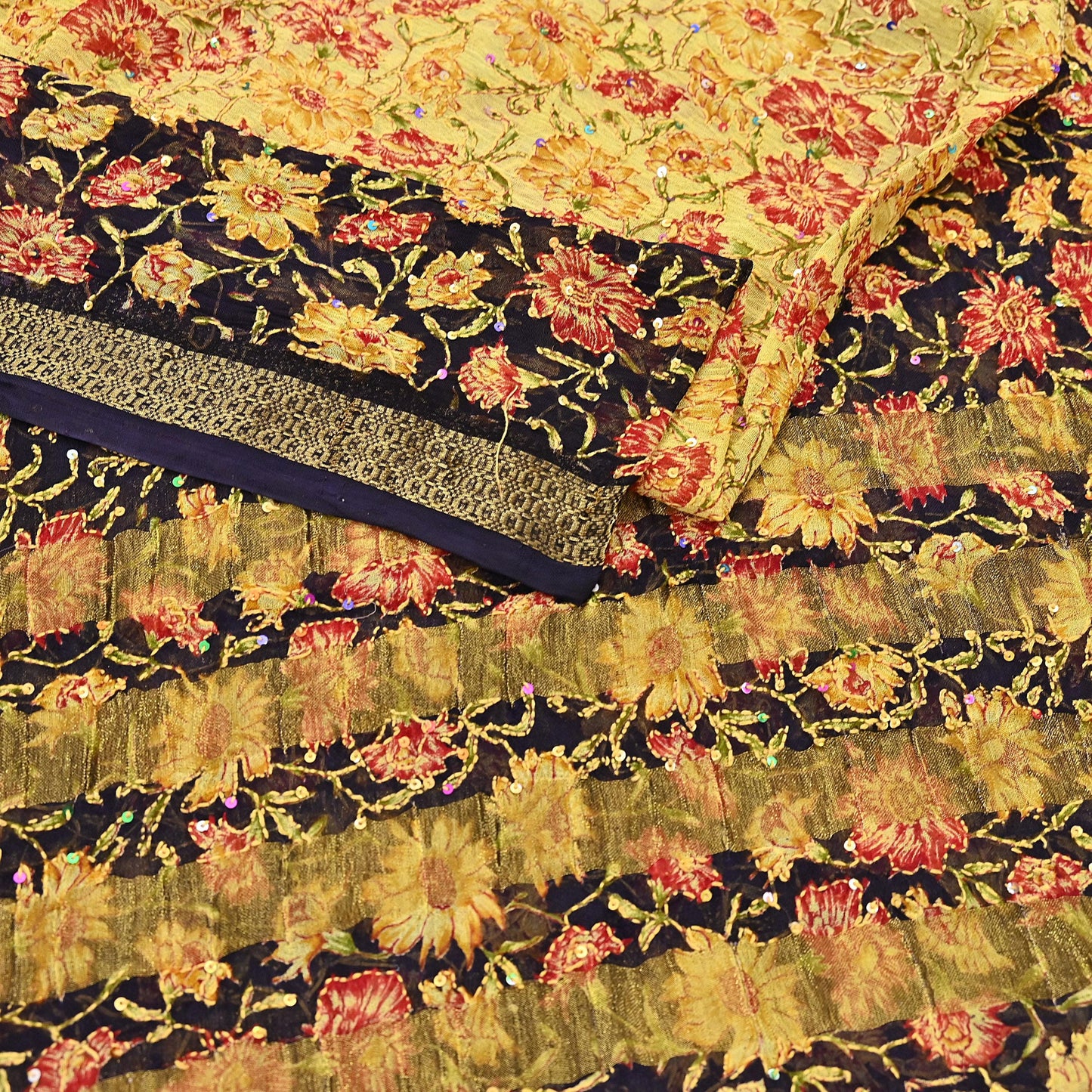 Indian Vintage Dupatta Long Stole Hand Embroidered kantha stole Blend Cotton Scarves Veil Wrap Soft Floral Sequins
