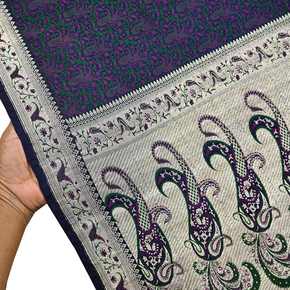 Indian Vintage Sari Blue Heavy Pure Satin Silk Woven Banarasi Tanchoi Sari Zari 5Yd Craft Fabric Dress making Ethnic Crafting Upcycle