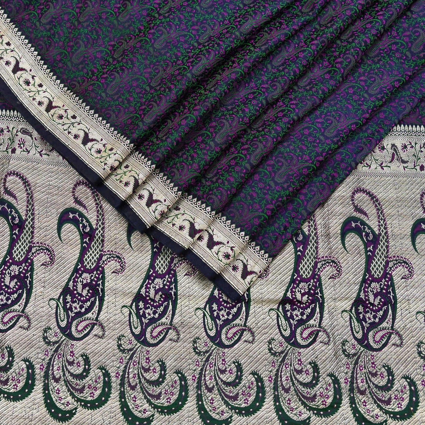 Indian Vintage Sari Blue Heavy Pure Satin Silk Woven Banarasi Tanchoi Sari Zari 5Yd Craft Fabric Dress making Ethnic Crafting Upcycle