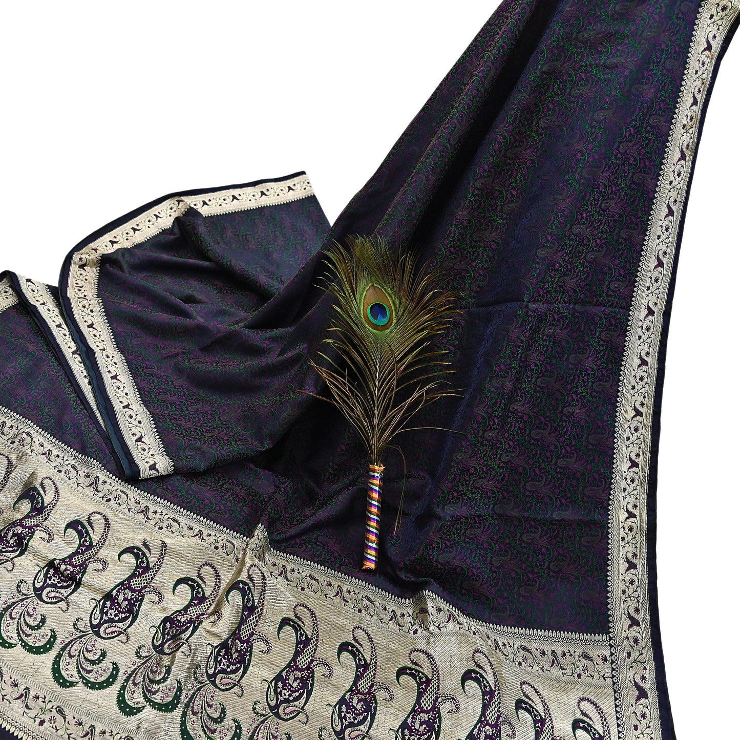 Indian Vintage Sari Blue Heavy Pure Satin Silk Woven Banarasi Tanchoi Sari Zari 5Yd Craft Fabric Dress making Ethnic Crafting Upcycle