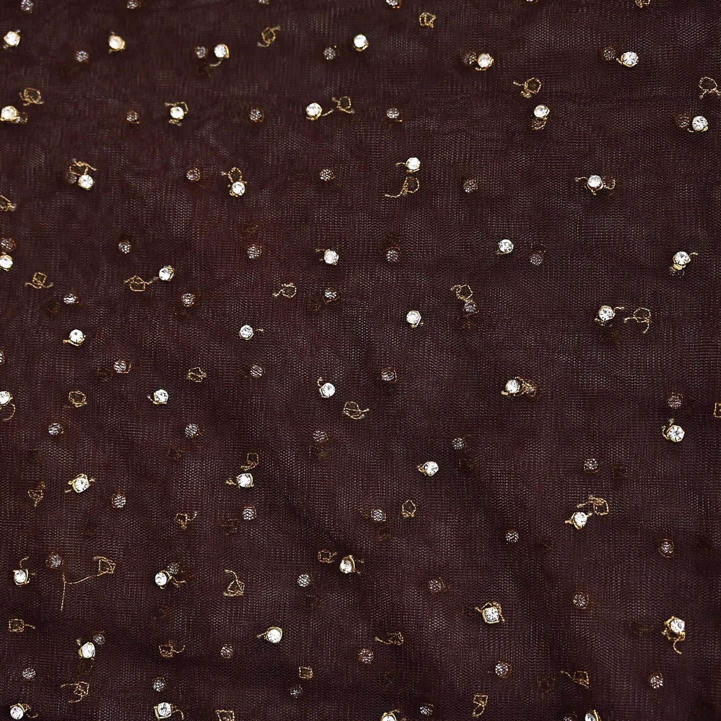 Indian Vintage Heavy Brown Dupatta Net Mesh Long Stole Hand Embroidered Scarves Golden Zardozi Dabka Zari Stole