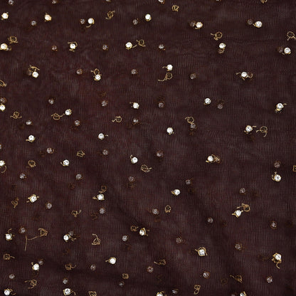 Indian Vintage Heavy Brown Dupatta Net Mesh Long Stole Hand Embroidered Scarves Golden Zardozi Dabka Zari Stole