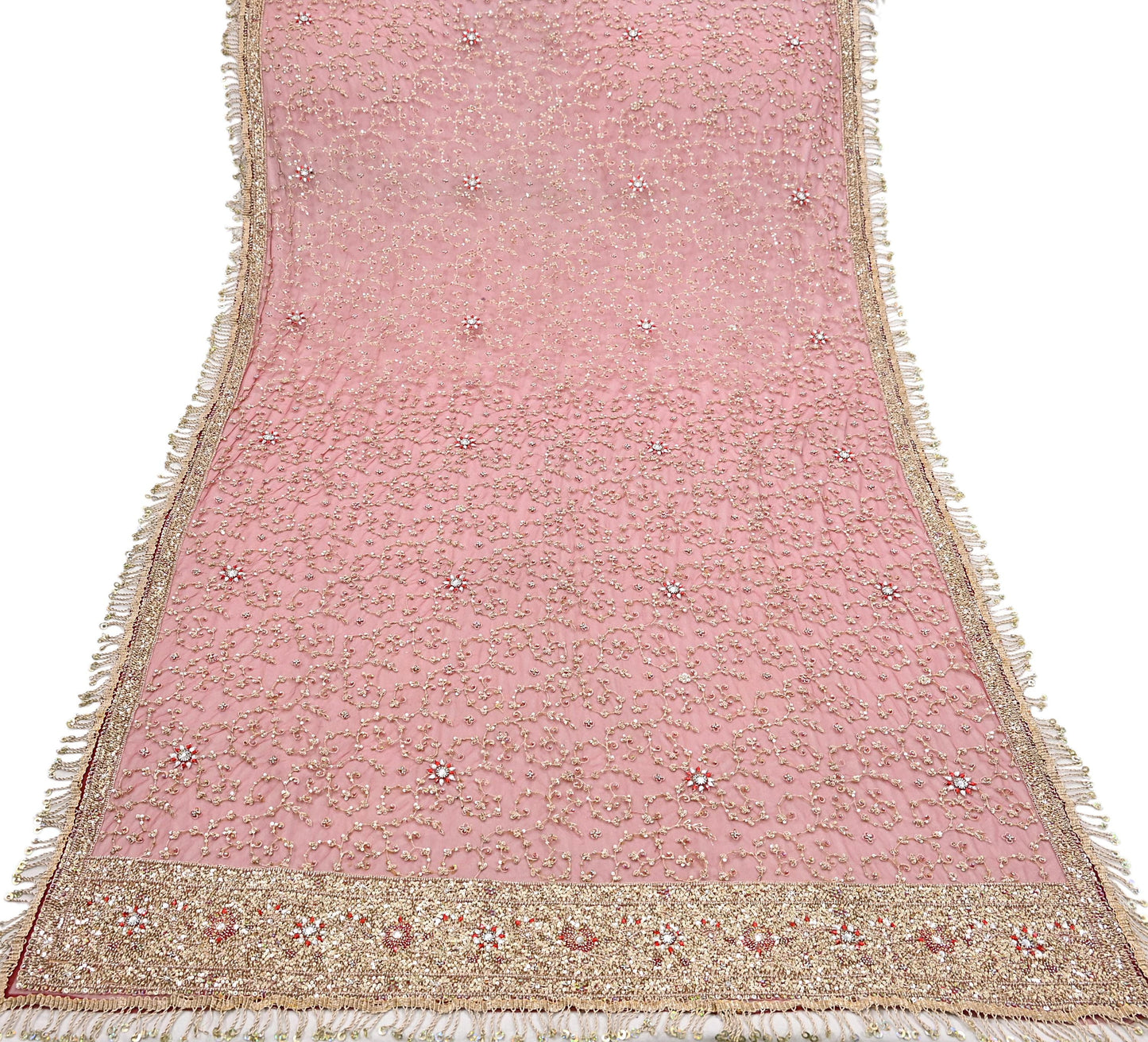 Indian Vintage Heavy Bridal Red Dupatta Net Mesh Long Stole Hand Embroidered Scarves Zardozi Dabka Zari Wedding dupatta veil hijab