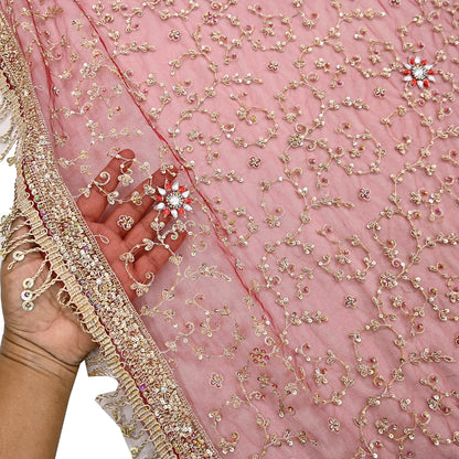 Indian Vintage Heavy Bridal Red Dupatta Net Mesh Long Stole Hand Embroidered Scarves Zardozi Dabka Zari Wedding dupatta veil hijab
