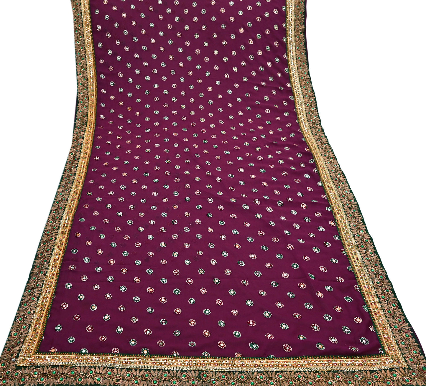 Indian Vintage Heavy Sari Maroon Pure Georgette Silk Hand Embroidered Sarees Craft Fabric 5Yd Sewing Ethnic Bollywood saree Dress making
