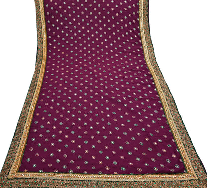Indian Vintage Heavy Sari Maroon Pure Georgette Silk Hand Embroidered Sarees Craft Fabric 5Yd Sewing Ethnic Bollywood saree Dress making