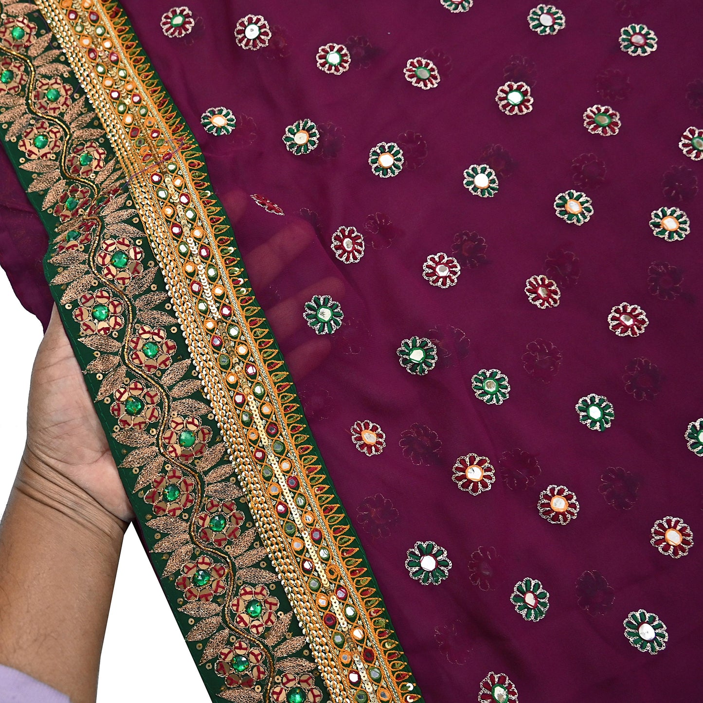 Indian Vintage Heavy Sari Maroon Pure Georgette Silk Hand Embroidered Sarees Craft Fabric 5Yd Sewing Ethnic Bollywood saree Dress making