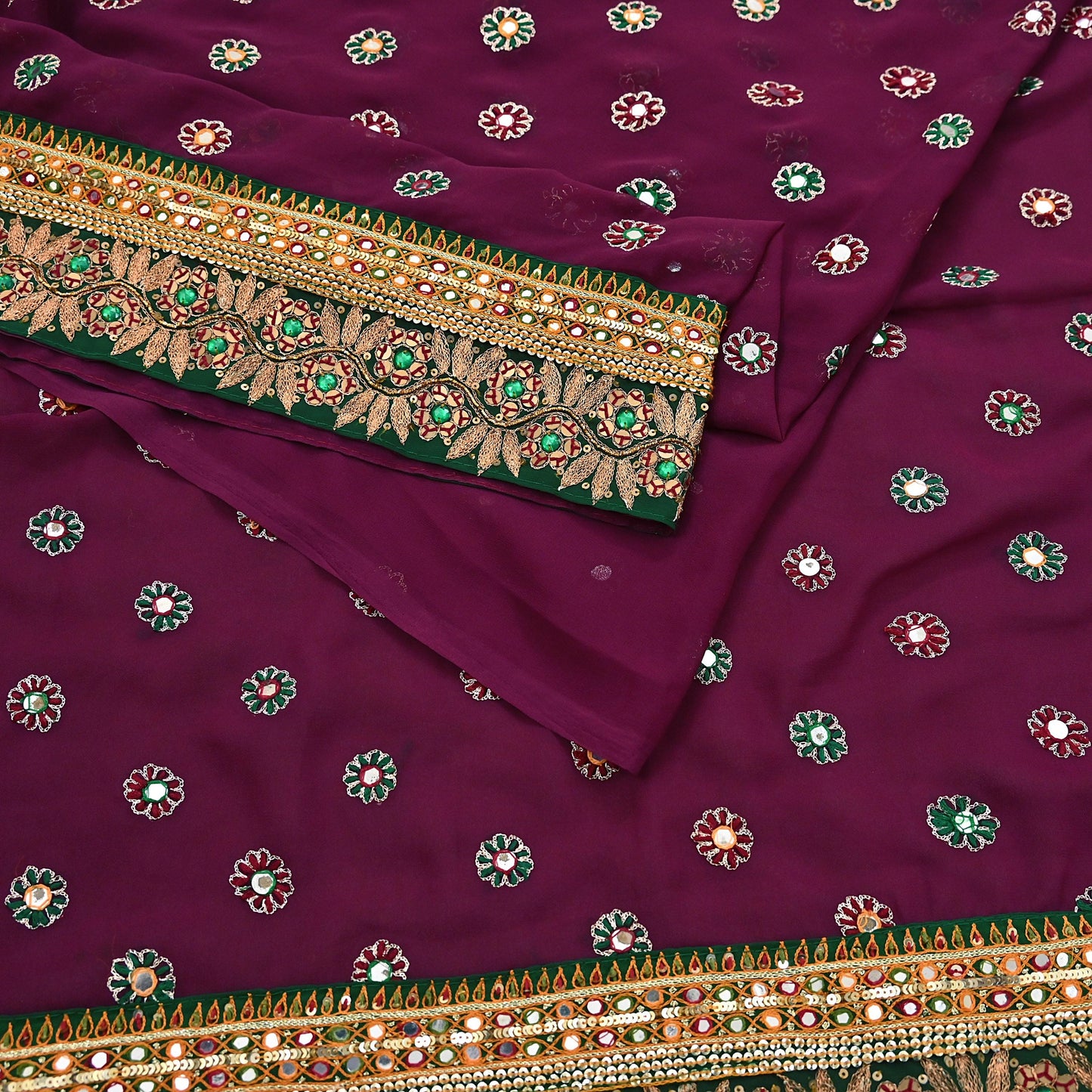 Indian Vintage Heavy Sari Maroon Pure Georgette Silk Hand Embroidered Sarees Craft Fabric 5Yd Sewing Ethnic Bollywood saree Dress making