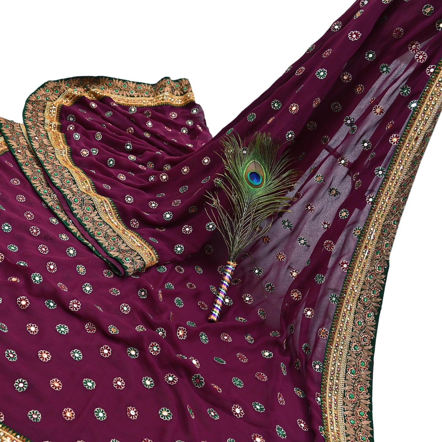 Indian Vintage Heavy Sari Maroon Pure Georgette Silk Hand Embroidered Sarees Craft Fabric 5Yd Sewing Ethnic Bollywood saree Dress making