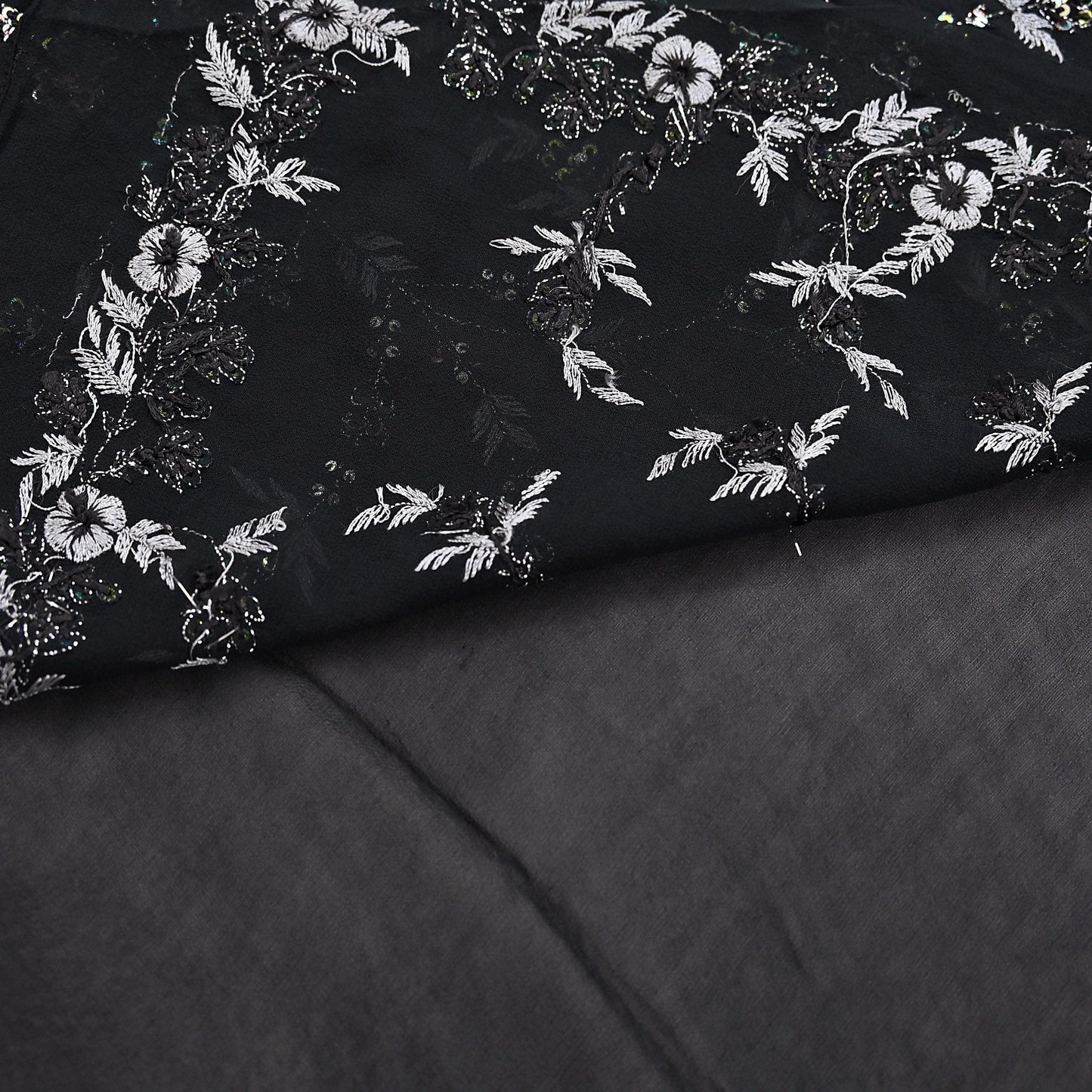 Indian Vintage Heavy Sari Black Pure Georgette Silk Hand Beaded Sarees Craft Fabric 5Yd Sewing Soft Ethnic Wedding Dress making