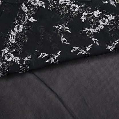 Indian Vintage Heavy Sari Black Pure Georgette Silk Hand Beaded Sarees Craft Fabric 5Yd Sewing Soft Ethnic Wedding Dress making