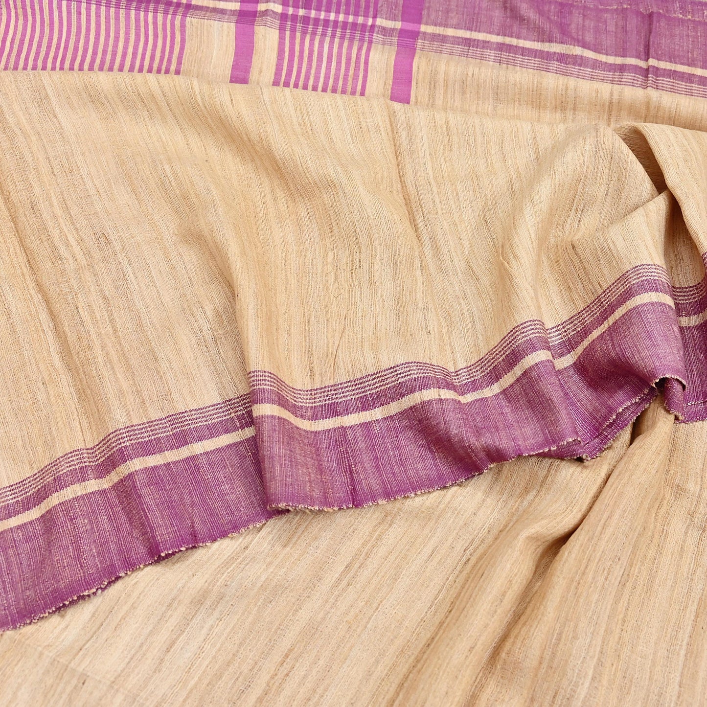 Indian Vintage Heavy Sari Beige & Pink Pure Khadi Silk Handloom Saree Craft Fabric 5yd Ethnic Wear Dress making For Crafting Quilting