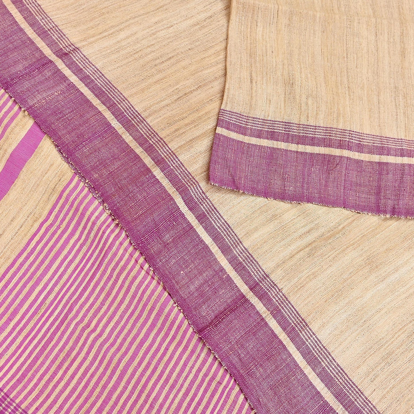 Indian Vintage Heavy Sari Beige & Pink Pure Khadi Silk Handloom Saree Craft Fabric 5yd Ethnic Wear Dress making For Crafting Quilting