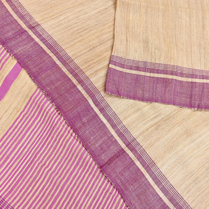 Indian Vintage Heavy Sari Beige & Pink Pure Khadi Silk Handloom Saree Craft Fabric 5yd Ethnic Wear Dress making For Crafting Quilting