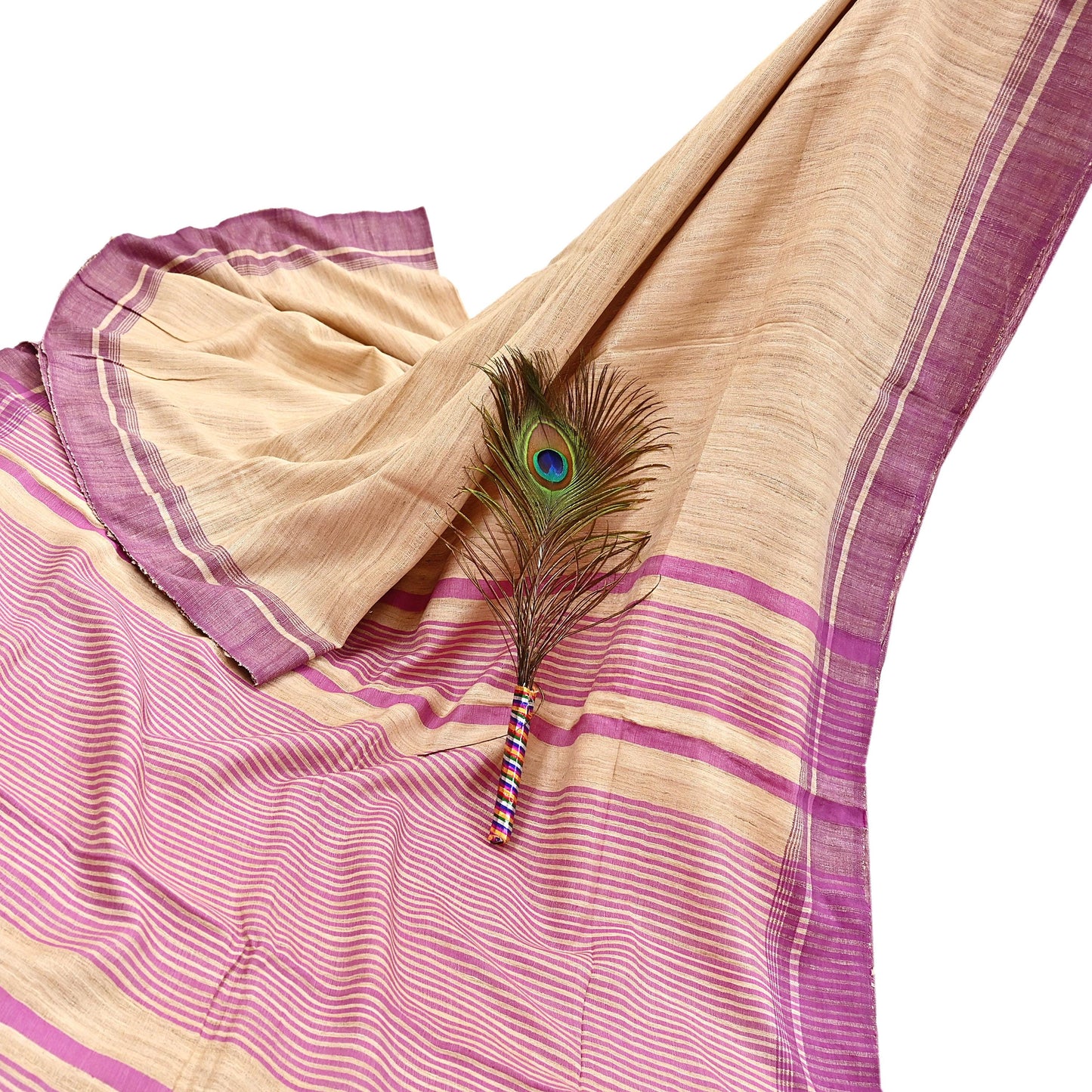 Indian Vintage Heavy Sari Beige & Pink Pure Khadi Silk Handloom Saree Craft Fabric 5yd Ethnic Wear Dress making For Crafting Quilting