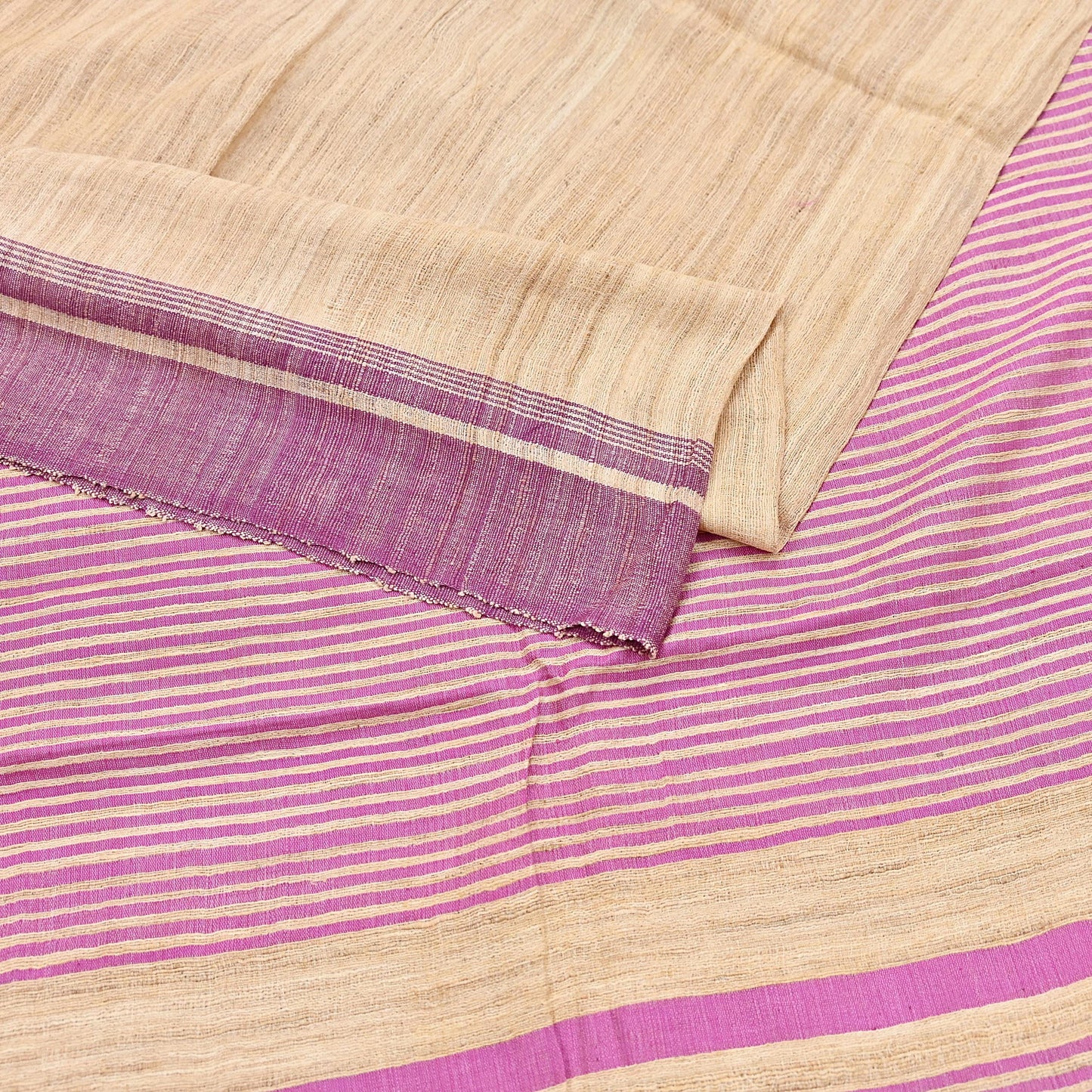 Indian Vintage Heavy Sari Beige & Pink Pure Khadi Silk Handloom Saree Craft Fabric 5yd Ethnic Wear Dress making For Crafting Quilting