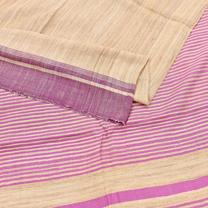 Indian Vintage Heavy Sari Beige & Pink Pure Khadi Silk Handloom Saree Craft Fabric 5yd Ethnic Wear Dress making For Crafting Quilting