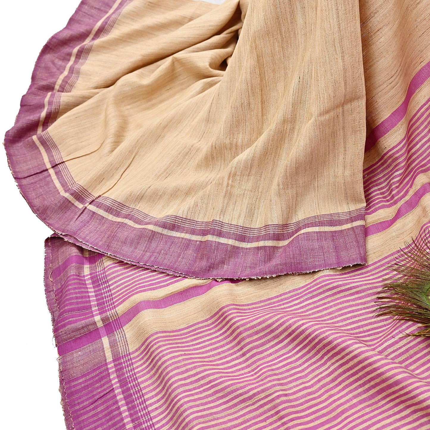 Indian Vintage Heavy Sari Beige & Pink Pure Khadi Silk Handloom Saree Craft Fabric 5yd Ethnic Wear Dress making For Crafting Quilting