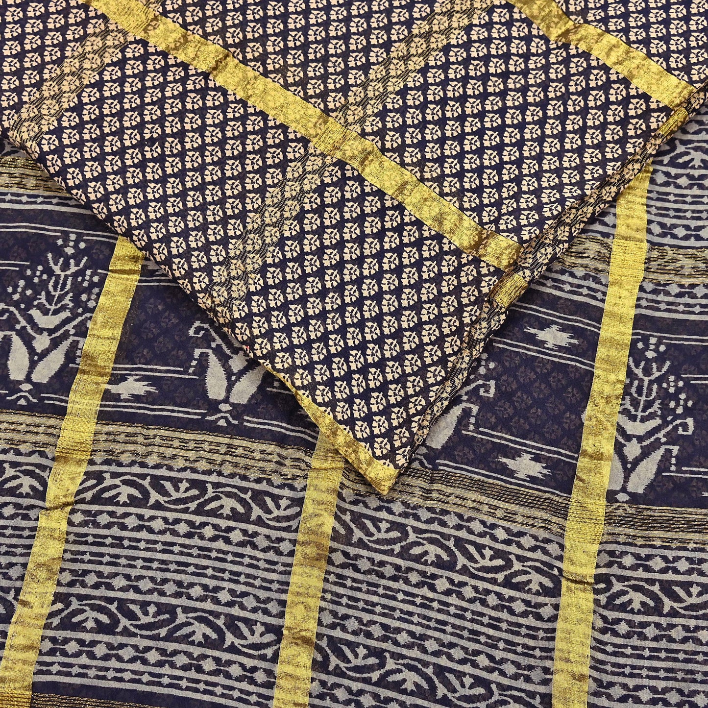 Indian Vintage Sari Beige & Black Printed Pure Cotton Sarees Craft Fabric 6Yd Soft Sewing Sarong Wrap Boho Quilting Dress making zari border