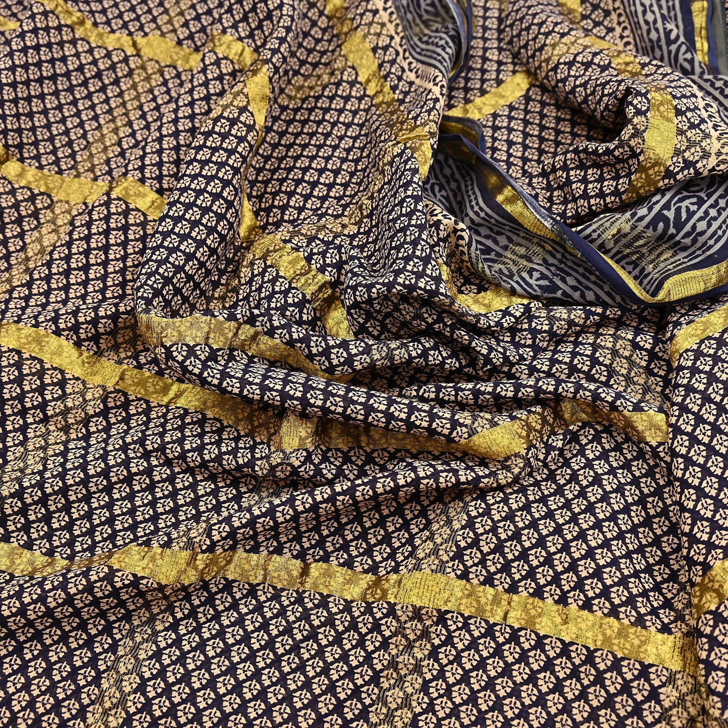Indian Vintage Sari Beige & Black Printed Pure Cotton Sarees Craft Fabric 6Yd Soft Sewing Sarong Wrap Boho Quilting Dress making zari border