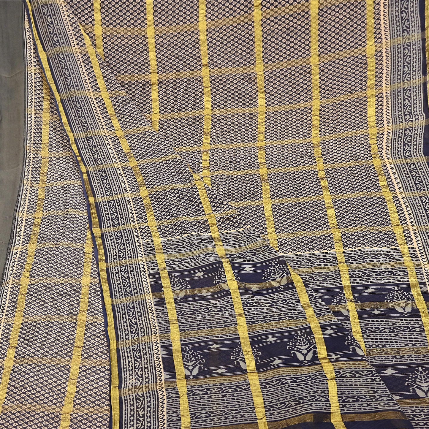 Indian Vintage Sari Beige & Black Printed Pure Cotton Sarees Craft Fabric 6Yd Soft Sewing Sarong Wrap Boho Quilting Dress making zari border