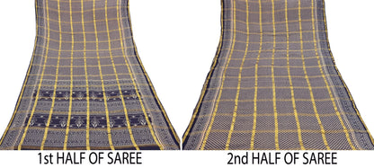 Indian Vintage Sari Beige & Black Printed Pure Cotton Sarees Craft Fabric 6Yd Soft Sewing Sarong Wrap Boho Quilting Dress making zari border
