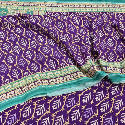 Indian Vintage Sari Purple Pure Cotton Printed Saree 5Yd Craft Fabric Sewing Sarong Wrap Boho Floral Quilting crafting dressmaking
