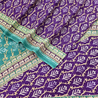 Indian Vintage Sari Purple Pure Cotton Printed Saree 5Yd Craft Fabric Sewing Sarong Wrap Boho Floral Quilting crafting dressmaking