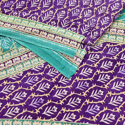 Indian Vintage Sari Purple Pure Cotton Printed Saree 5Yd Craft Fabric Sewing Sarong Wrap Boho Floral Quilting crafting dressmaking