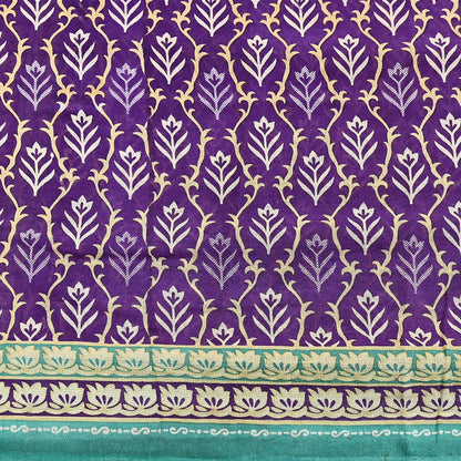 Indian Vintage Sari Purple Pure Cotton Printed Saree 5Yd Craft Fabric Sewing Sarong Wrap Boho Floral Quilting crafting dressmaking