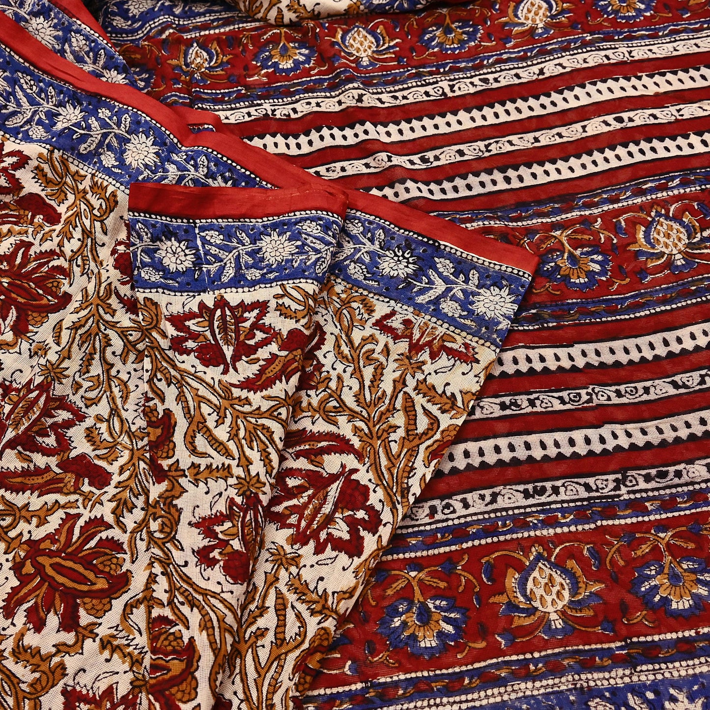 Indian Vintage Beige Saree Block Printed Pure Cotton Sari Craft Fabric Soft 5Yd Sewing Sarong Wrap Boho Quilting Crafting Dress making