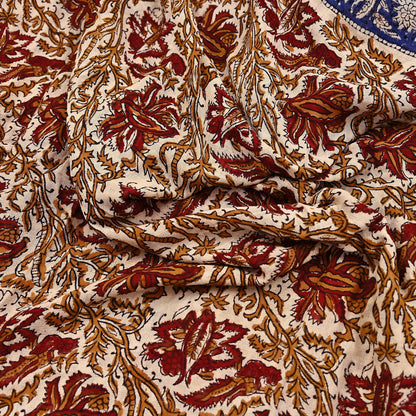 Indian Vintage Beige Saree Block Printed Pure Cotton Sari Craft Fabric Soft 5Yd Sewing Sarong Wrap Boho Quilting Crafting Dress making