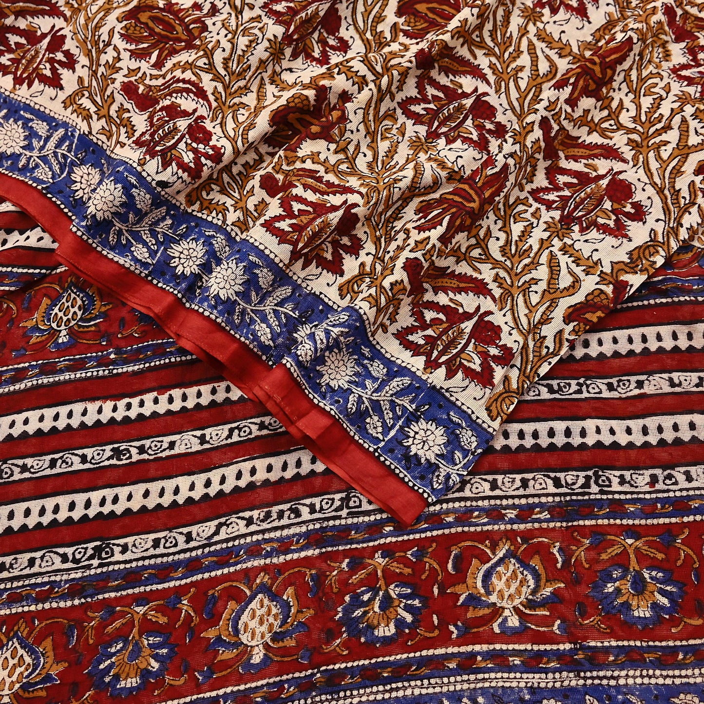 Indian Vintage Beige Saree Block Printed Pure Cotton Sari Craft Fabric Soft 5Yd Sewing Sarong Wrap Boho Quilting Crafting Dress making