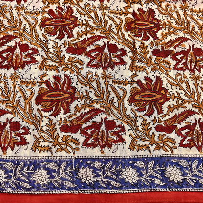 Indian Vintage Beige Saree Block Printed Pure Cotton Sari Craft Fabric Soft 5Yd Sewing Sarong Wrap Boho Quilting Crafting Dress making