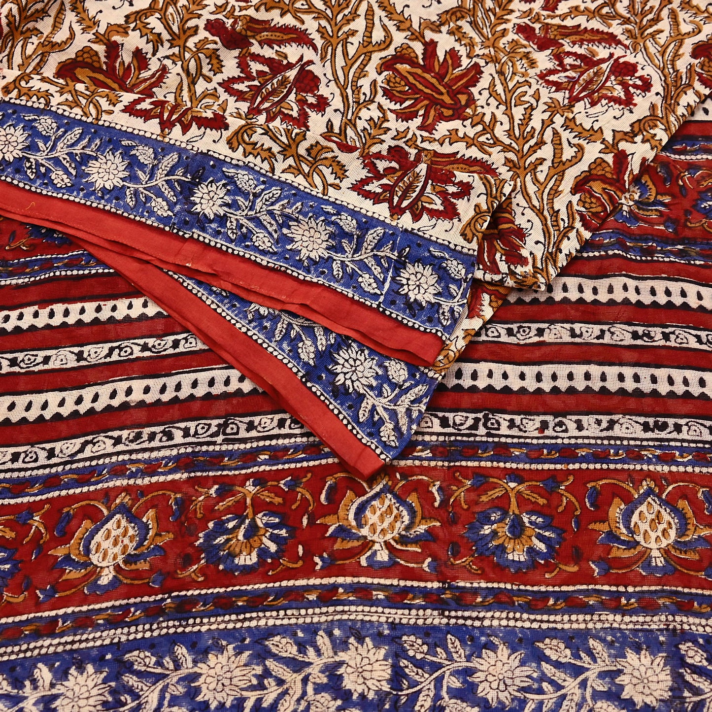 Indian Vintage Beige Saree Block Printed Pure Cotton Sari Craft Fabric Soft 5Yd Sewing Sarong Wrap Boho Quilting Crafting Dress making