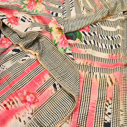 Indian Vintage Saree Pure Satin Silk Digital hand beaded Printed Sari 5yd Sewing Soft Craft Fabric Dress Making Crafting