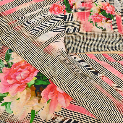 Indian Vintage Saree Pure Satin Silk Digital hand beaded Printed Sari 5yd Sewing Soft Craft Fabric Dress Making Crafting