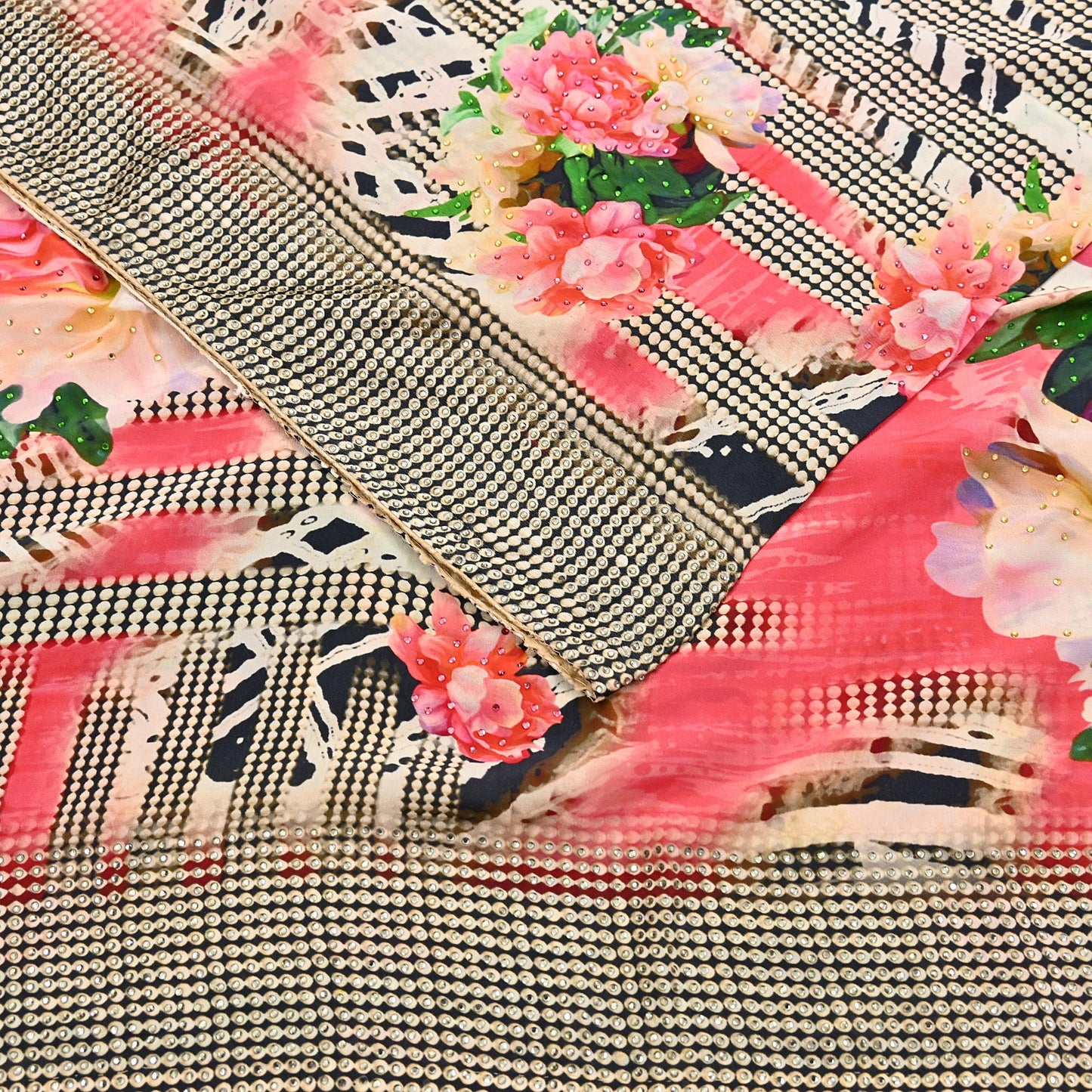 Indian Vintage Saree Pure Satin Silk Digital hand beaded Printed Sari 5yd Sewing Soft Craft Fabric Dress Making Crafting