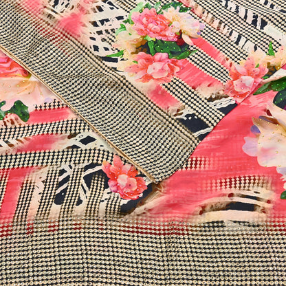 Indian Vintage Saree Pure Satin Silk Digital hand beaded Printed Sari 5yd Sewing Soft Craft Fabric Dress Making Crafting