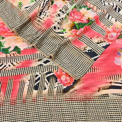 Indian Vintage Saree Pure Satin Silk Digital hand beaded Printed Sari 5yd Sewing Soft Craft Fabric Dress Making Crafting