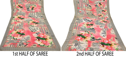 Indian Vintage Saree Pure Satin Silk Digital hand beaded Printed Sari 5yd Sewing Soft Craft Fabric Dress Making Crafting