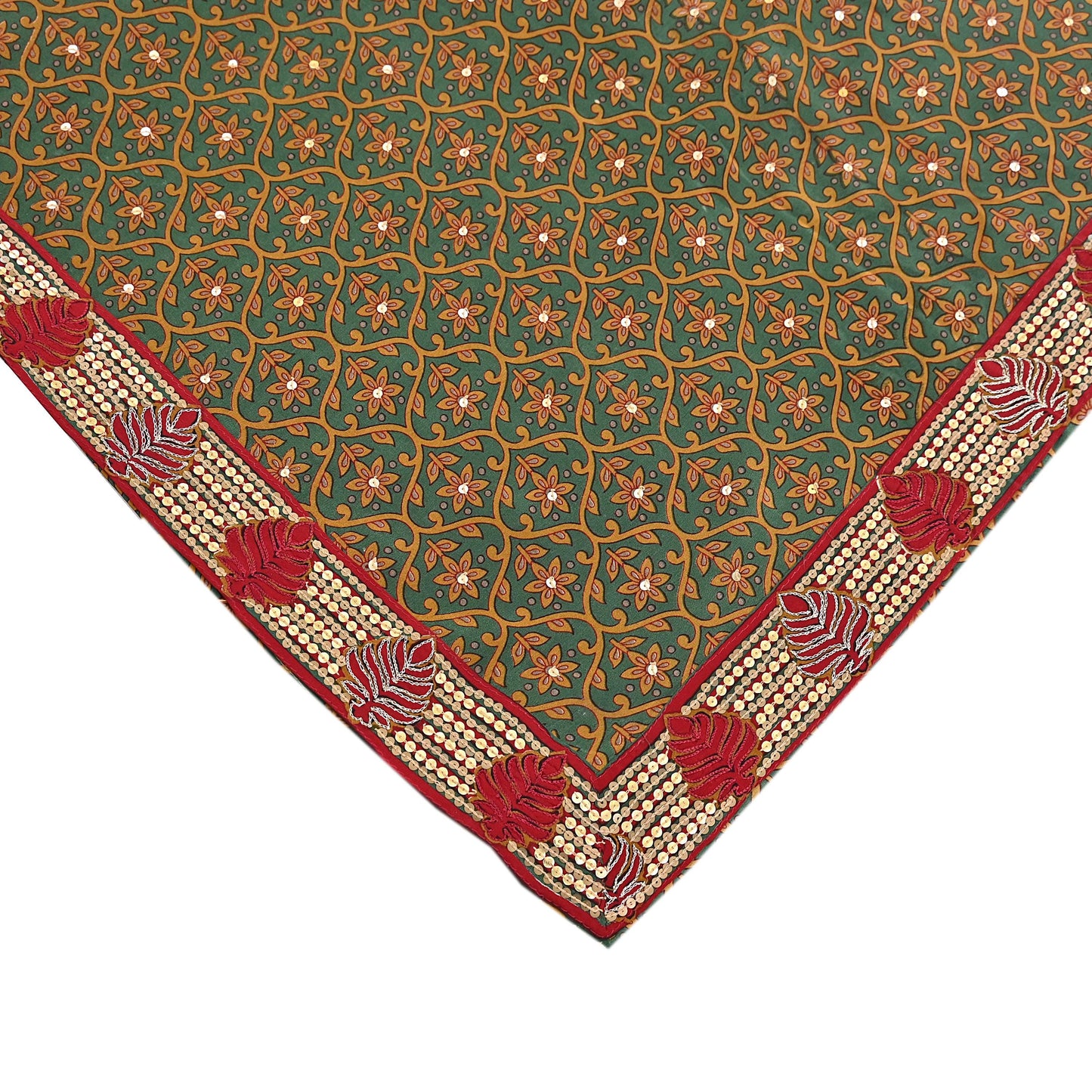 Indian Vintage Sari Green Pure Crepe Silk Hand Embroidered Saree 6yd Sewing Floral Craft Sequins Dress making Crafting Quilting