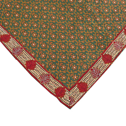 Indian Vintage Sari Green Pure Crepe Silk Hand Embroidered Saree 6yd Sewing Floral Craft Sequins Dress making Crafting Quilting