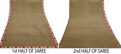 Indian Vintage Sari Green Pure Crepe Silk Hand Embroidered Saree 6yd Sewing Floral Craft Sequins Dress making Crafting Quilting