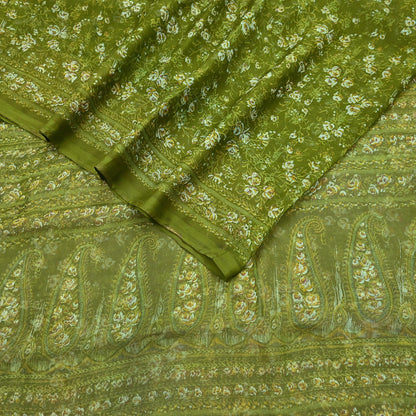 Indian Vintage Sari Green Pure Chiffon Silk Printed Sarees 5Yd Craft Fabric Sewing Soft Light Sari Dress Making Quilting For Crating