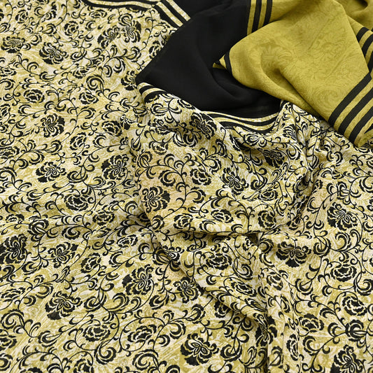 Indian Vintage Sari Green 100% Pure Georgette Silk Printed Sarees Sewing 5yd Craft Soft Dress Designing for Crafting Floral Quilting Upcycle