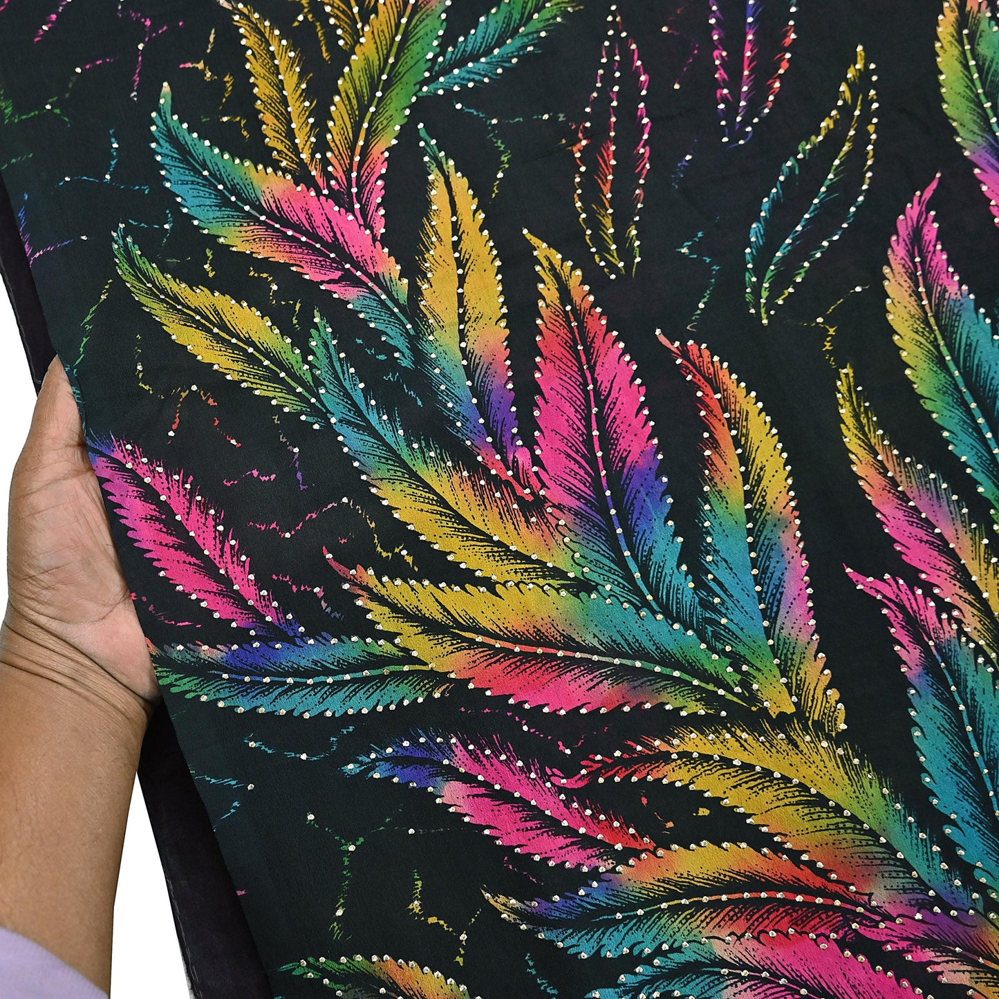 Indian Vintage Pink & Black Pure Silk Printed Mukesh Work Saree 6Yards Soft Fabric for Dressmaking, Quilting, Crafting, Sewing, Dress Making