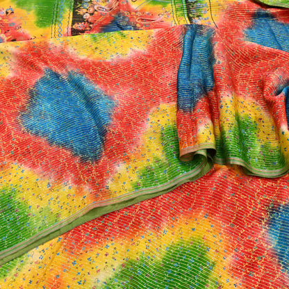 Indian Vintage Multi Saree 100% Pure Silk Printed Sari Craft Fabric 5yd Sewing Dress Making Soft Floral Crafting Quilting Upcycle Zari