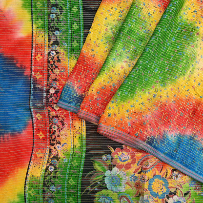 Indian Vintage Multi Saree 100% Pure Silk Printed Sari Craft Fabric 5yd Sewing Dress Making Soft Floral Crafting Quilting Upcycle Zari