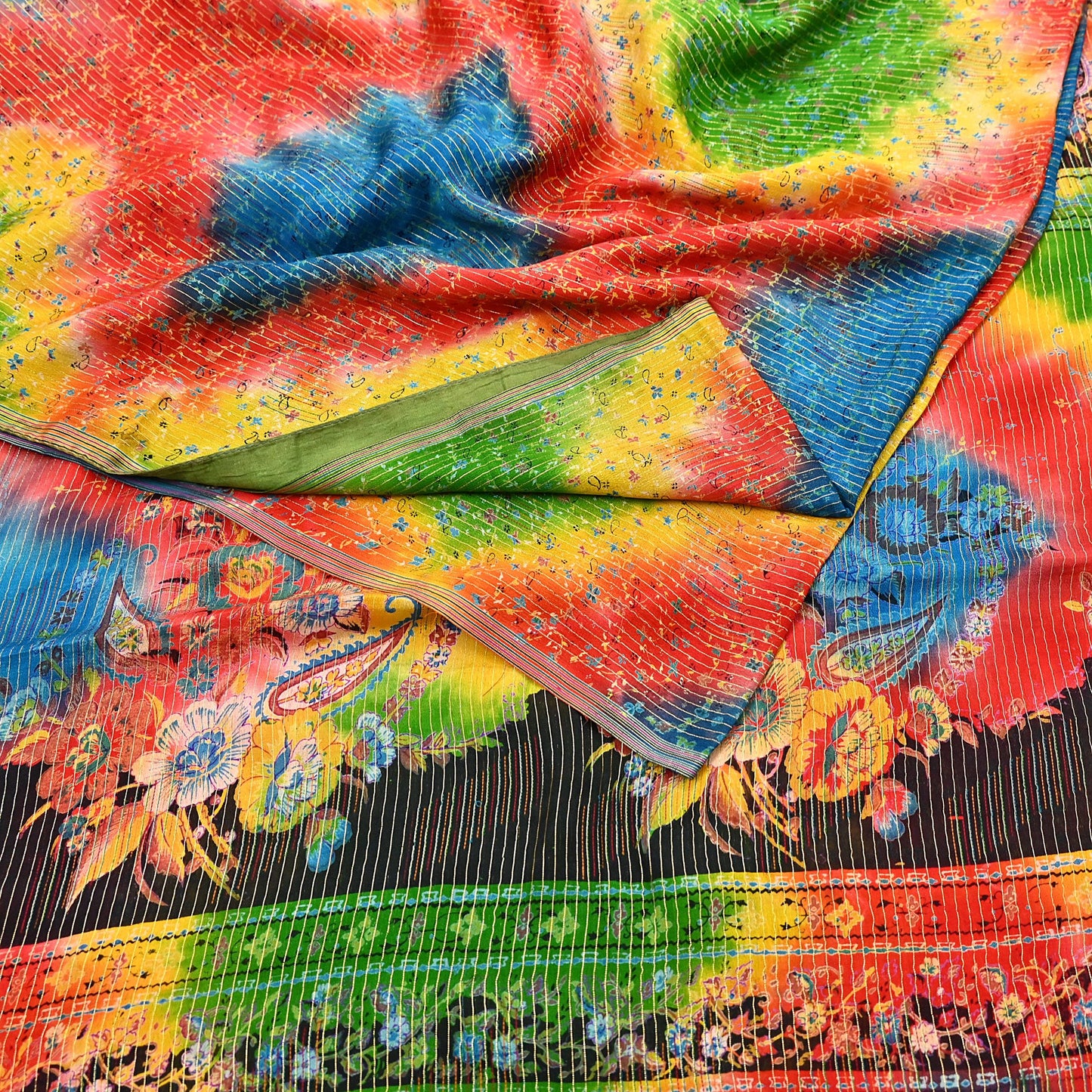 Indian Vintage Multi Saree 100% Pure Silk Printed Sari Craft Fabric 5yd Sewing Dress Making Soft Floral Crafting Quilting Upcycle Zari